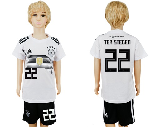 Germany #22 Ter Stegen White Home Kid Soccer Country Jersey - Click Image to Close